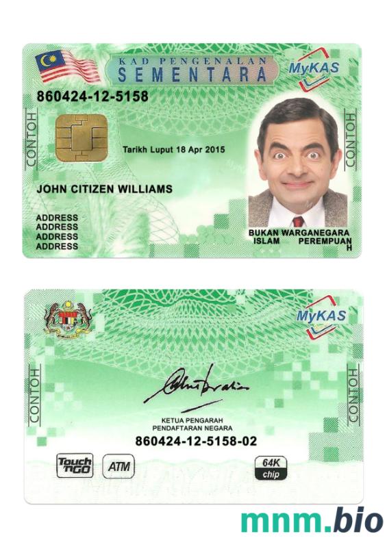 Malaysia permanent resident card PSD template, editable layers